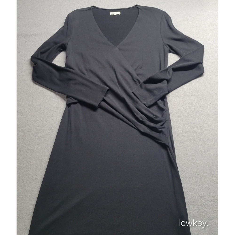 Sundance Black Faux Wrap Dress Long Sleeve Side Ruched Modal Cotton Blend Small